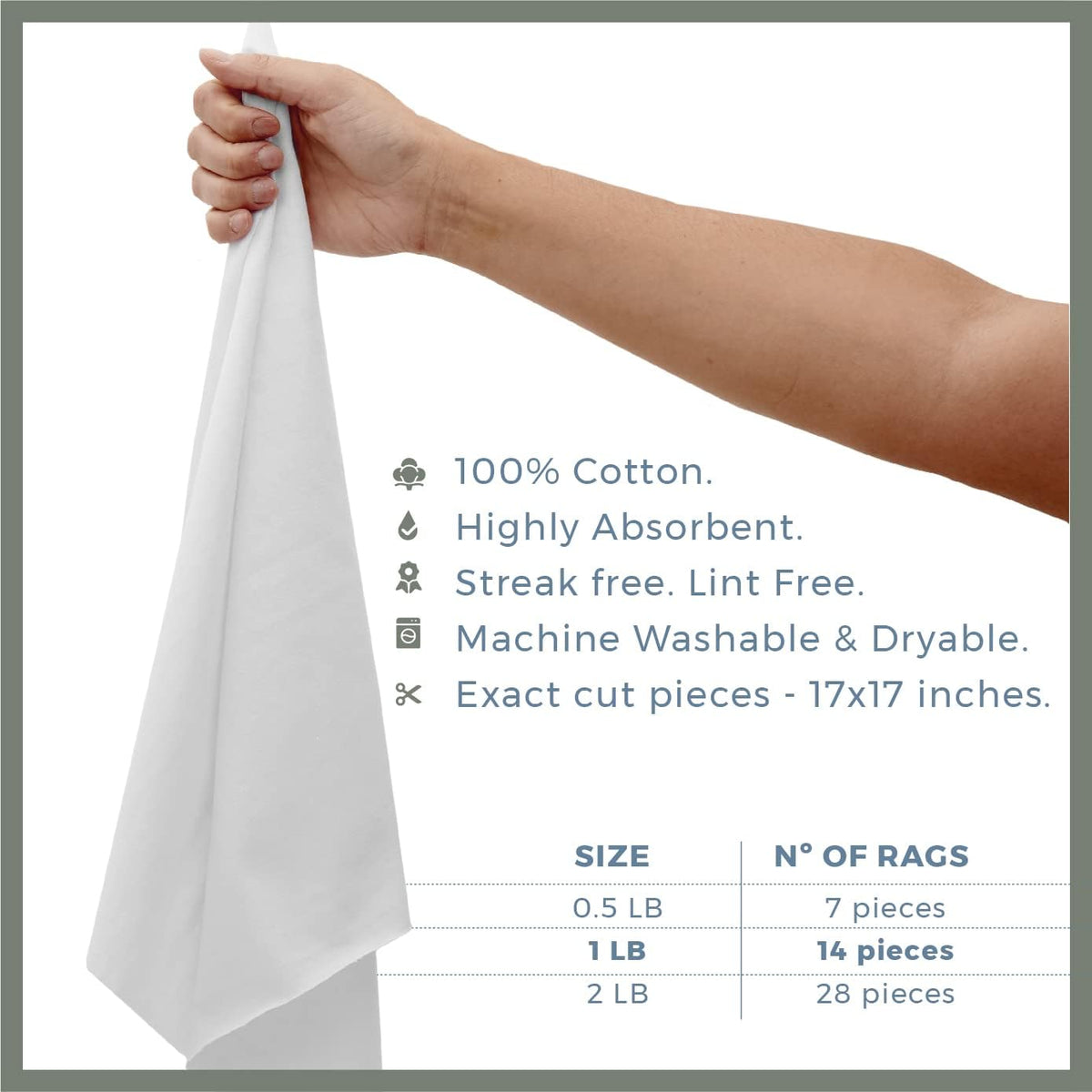 Pack of 14 Valengo Cotton Rags Soft, Lint-Free & Absorbent 17"x 17"