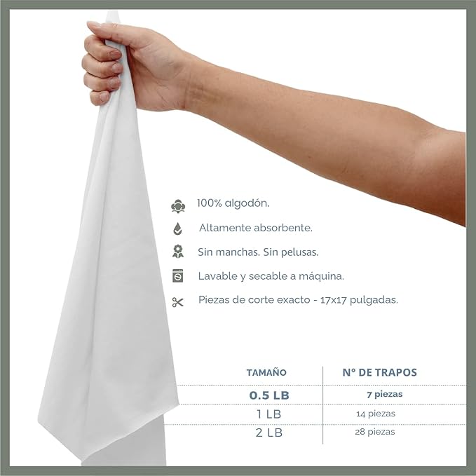 Pack of 7 Valengo Cotton Rags  Soft, Lint-Free & Absorbent  17"x 17"